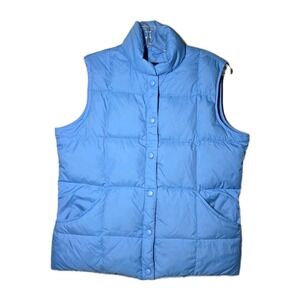 Lands End Down Puffer Vest Womens Small 6-8 Light Blue Snap Closer